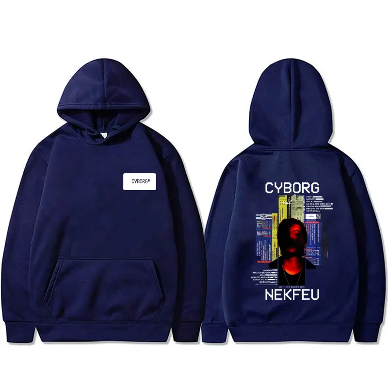 مغني الراب Nekfeu سايبورغ الجرافيك هوديي الرجال النساء الهيب هوب موضة البوب الموسيقى البلوز عادية خمر مقنعين الخريف الشتاء البلوز