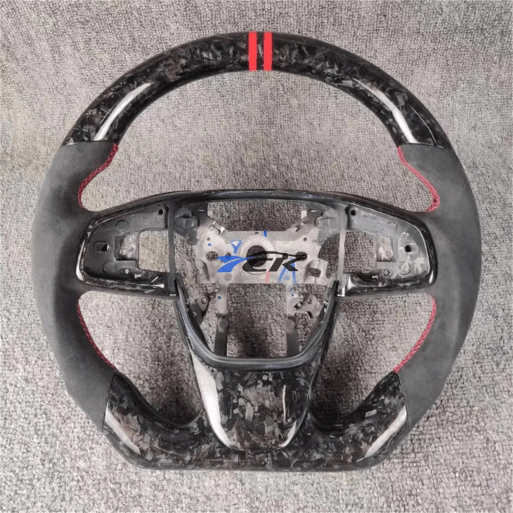

Carbon Fiber Steering Wheel For 2016 2017 2018 2019 2020 2021 Honda Civic 10th GEN Red stitching