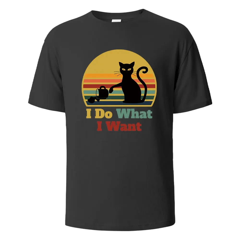 I Do What I Want Cat Pushing Down The Cup Printing Men T Shirts Summer Cotton T-Shirts Breathable Basic Man Clothing Street Tees