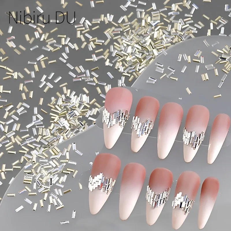

50PCS Reflective Silver Thin Strip Mini Zircon White Diamonds Strips Crystal Nail Art Rhinestones Decoration Manicure Charms