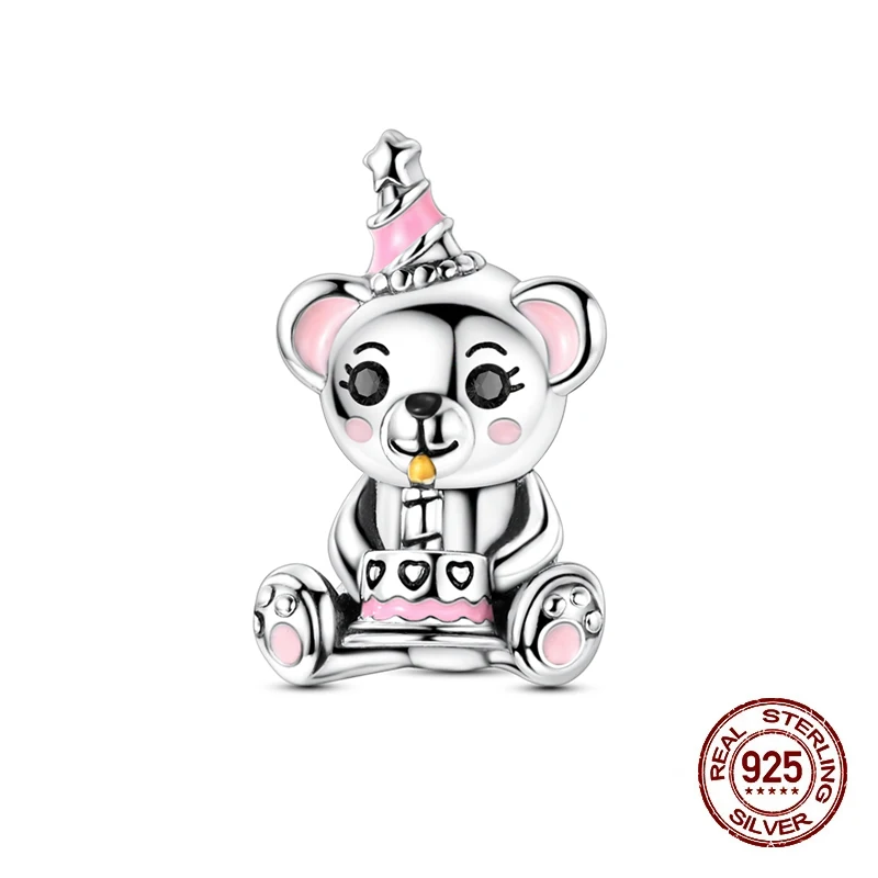 

Новые подвески из стерлингового серебра 925 пробы, бусины, кулон, торт на день рождения, медведь, бусины, подходят для оригинального браслета, подвески, женские ювелирные изделия, подарки на день рождения