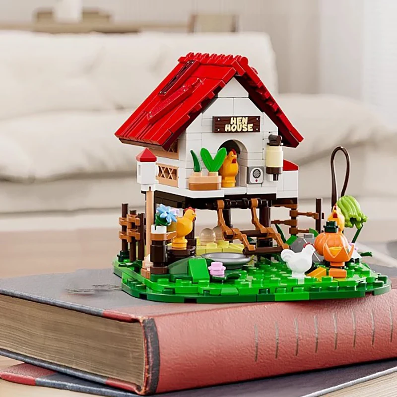 Mini chicken coop House with figures Buildings Sets, City LED Model MOC Modular Buildings Blocks Gift for Adults Kids 323 PCS