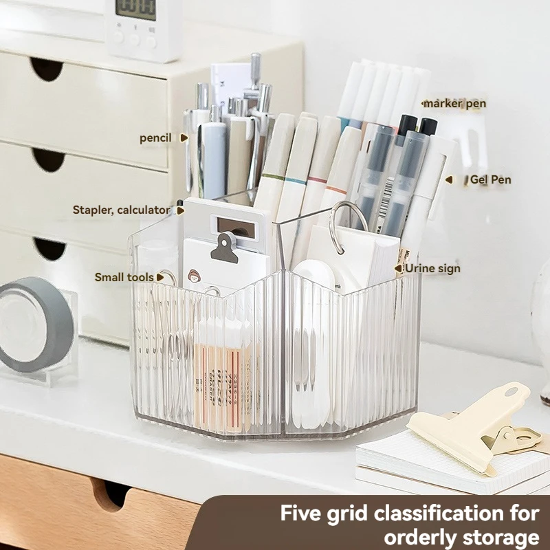 Transparent Iarge Capacity Plastic Rotating Pen Holder Storage Box a Desktop Stationery Storage For Office With A Iight Iuxury S