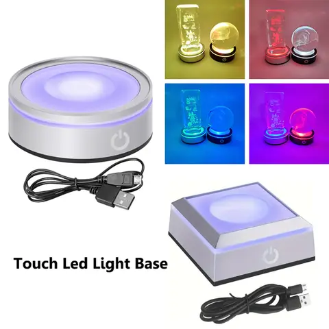 टच एलईडी लाइट बेस रंगीन 3D क्रिस्टल ग्लास आर्ट क्रिस्टल डिस्प्ले लैंप बेस स्टैंड कमरे के लिए लेजर डेकोरेट लैंप होल्डर 6 best sales एलईडी लाइट बेस - №6