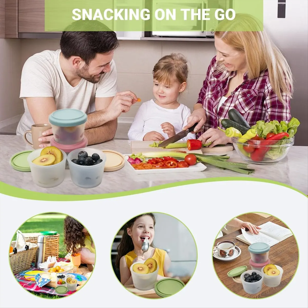 

ABZT, 4 упаковки, маленькие силиконовые контейнеры для закусок с крышками, многоразовые контейнеры для хранения продуктов на 4 унции, горшки для закусок для обеда Bento