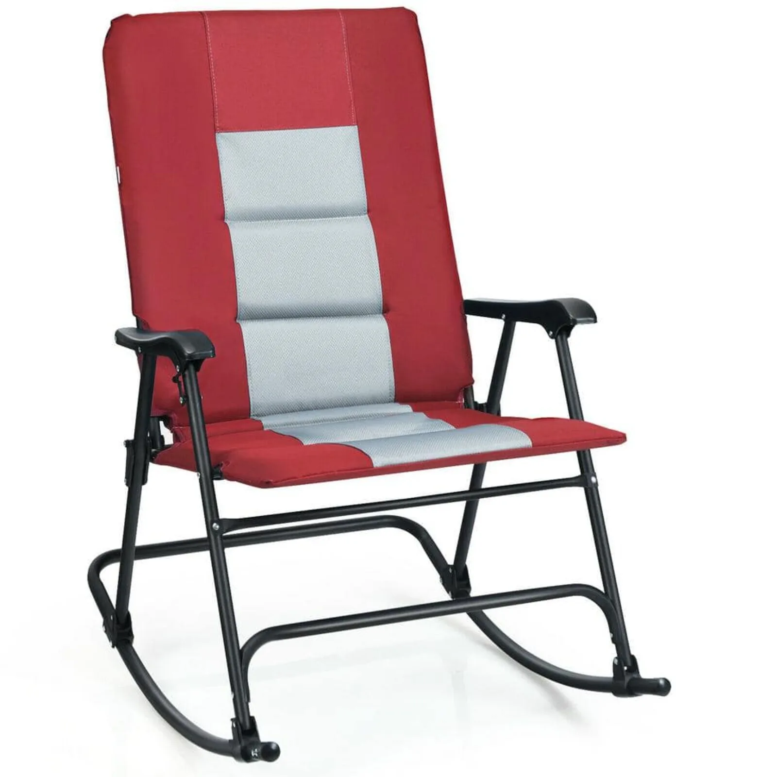 

US Foldable Rocking Padded Portable Camping Chair with Backrest and Armrest