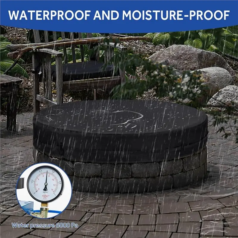 

AC23-Outdoor Fire Pit Cover Round For In-Ground Fire Pits 46-51 Inch, 600D Waterproof Weather-Resistant Polyester Cover