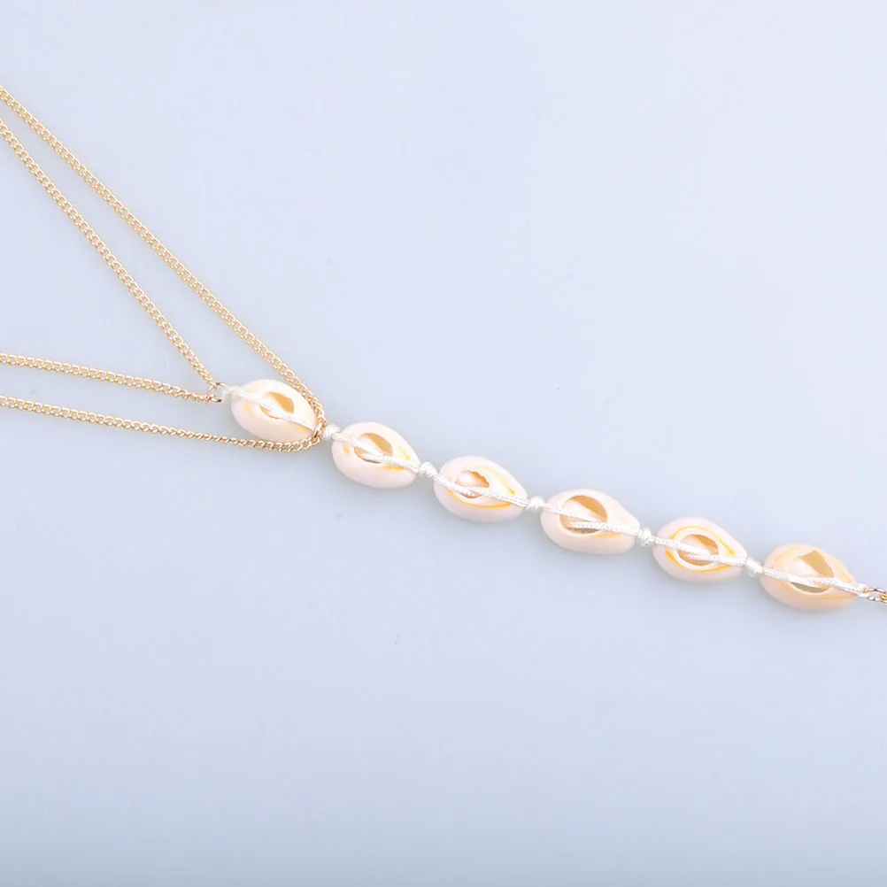 

Shell Anklet Bohemian Style Unique Design Color Fade Resistant Creative Sea Shell Beads Metal Charm Premium Women Anklets Woven