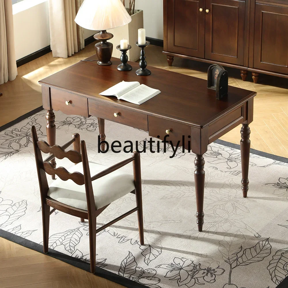 

SS French retro all solid wood desk household computer desk cherry wood writing desk