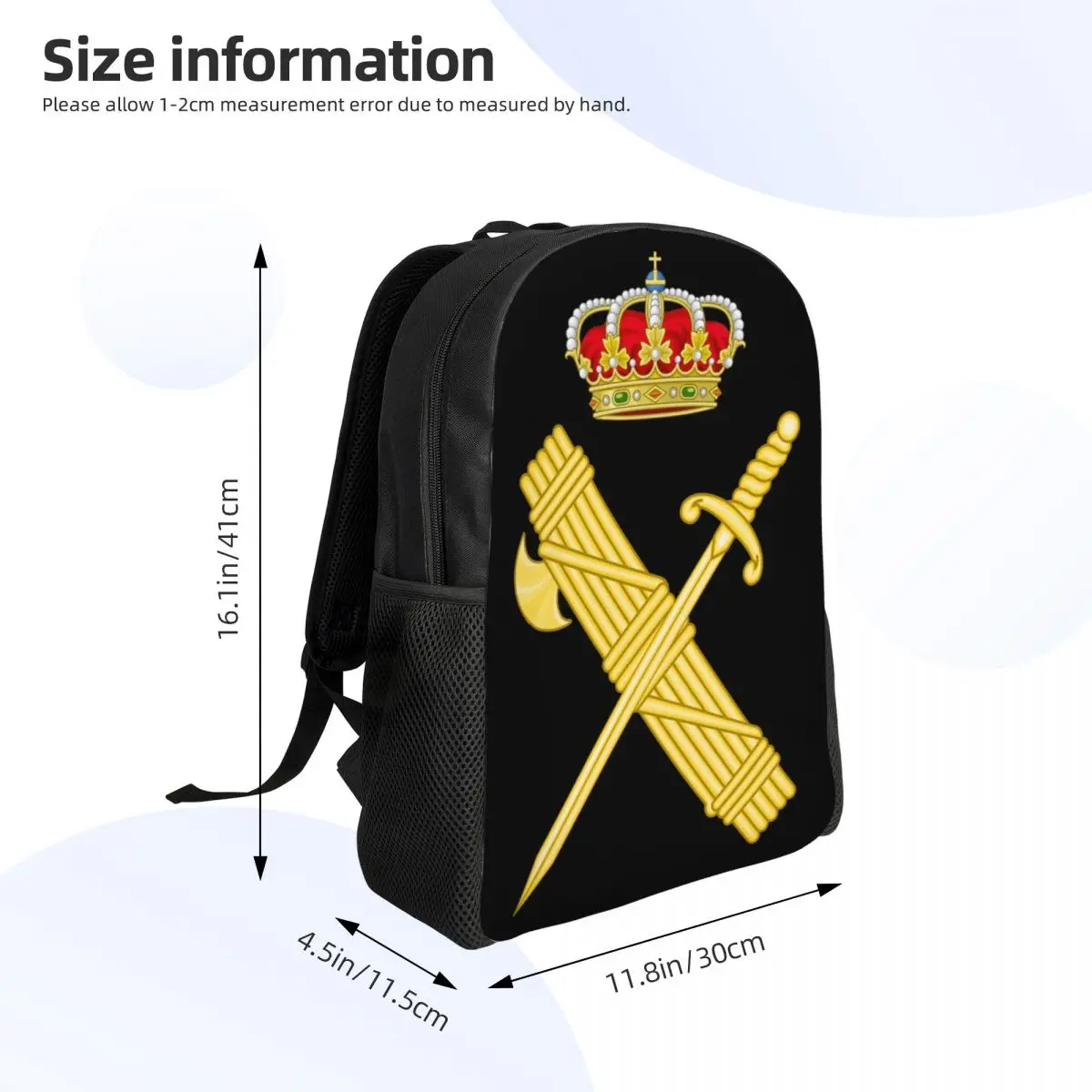 Custom Emblem Of The Spanish Civil Guard Backpack for Women Men Water Resistant College School Spanish Coat Of Arms Bag Bookbags