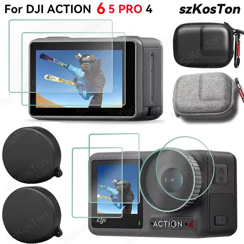 For DJI Osmo Action 6 5 Pro 4 Lens Cover Tempered Glass Screen Protector Lens Cap Storage Case For DJI Action 4 5 6 Accessories