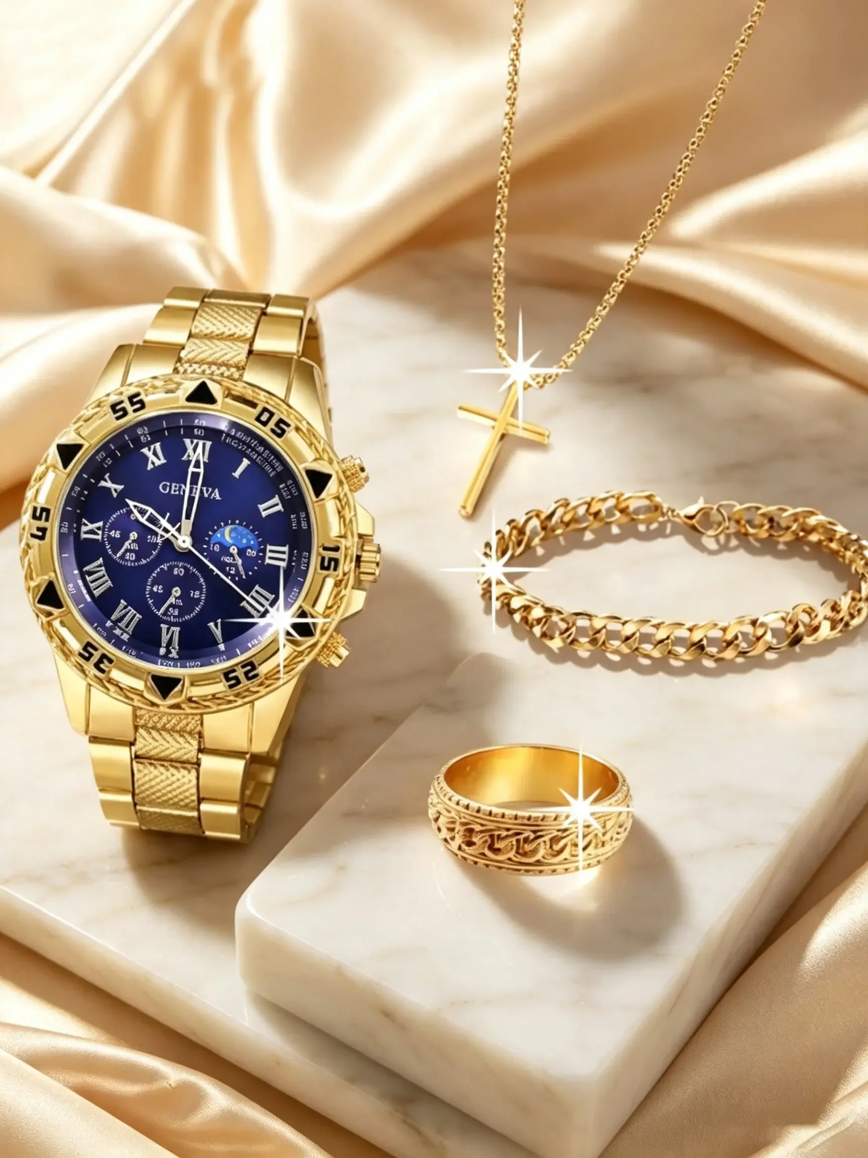 Men's Quartz Watch Set, Trendy Fashion Analog Wristwatches for Daily Commute, Ideal Gift for Thanksgiving,Father's Day