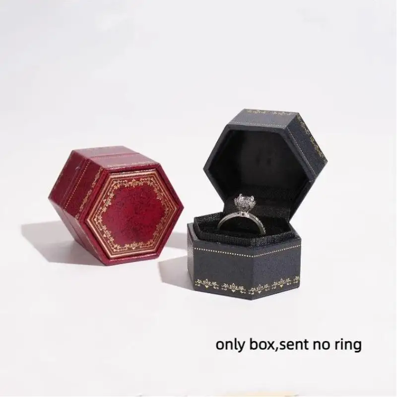 Vintage Sechseckige Mini-Ringbox mit Druckmuster, Klappdeckel, Schmuckorganizer, Hochzeitsgeschenk-Verpackung – Detail 3