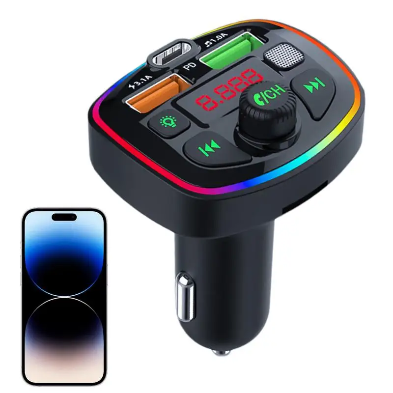 

Type-C Car Charger With Adjustable LED Ambient Light Multifunctional Fast Charging Adapter Super Charger Adapter For Phone