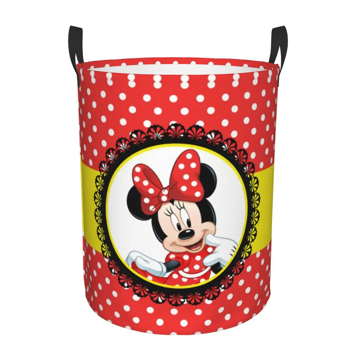 Custom Minnie Mouse Polkadot Anime Laundry Basket Collapsible Baby Hamper for Nursery Toys Organizer Storage Bins