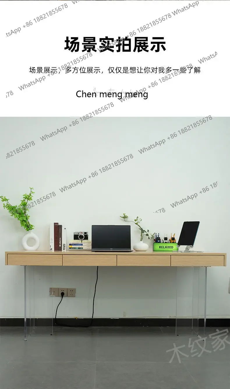 서랍이 있는 북유럽 모던 심플 롱 데스크, 가정용 컴퓨터 학습용 심플 테이블 H