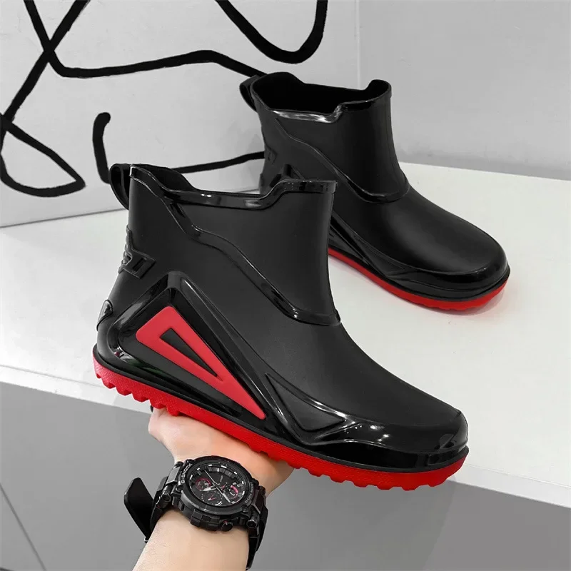 Trend Rain Boots Men 2024 New Outdoor Non-slip Hiking Shoes Durable Waterproof Rubber Fishing Shoes Shaxi Slip on Men Rain Boots