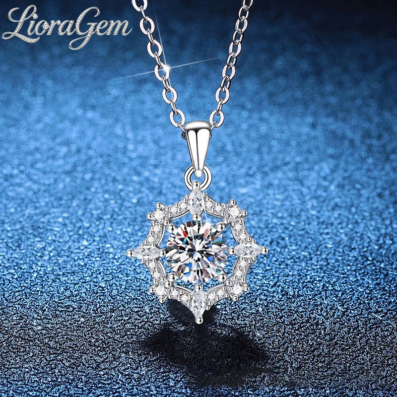 LioraGem 1-Carat Moissanite Dreamcatcher Pendant Necklace, Stylish Four-Pointed Star Moissanite Necklace Platinum PT950 Stamp
