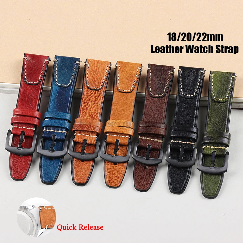 18/20/22mm Universal Retro Watchband for Seiko for Rolex Genuine Leather Watch Straps SmartWatches Men Women Wrist Belt Bracelet