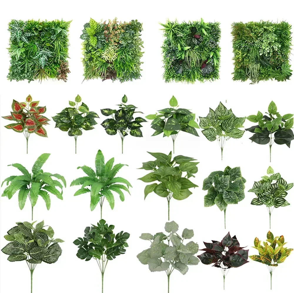 Artificial Green Plant Greenery Faux Tortoiseshell Polyscias Strawberry Fern Dieffenbough Fairy Taro Leaves Living Room Decor