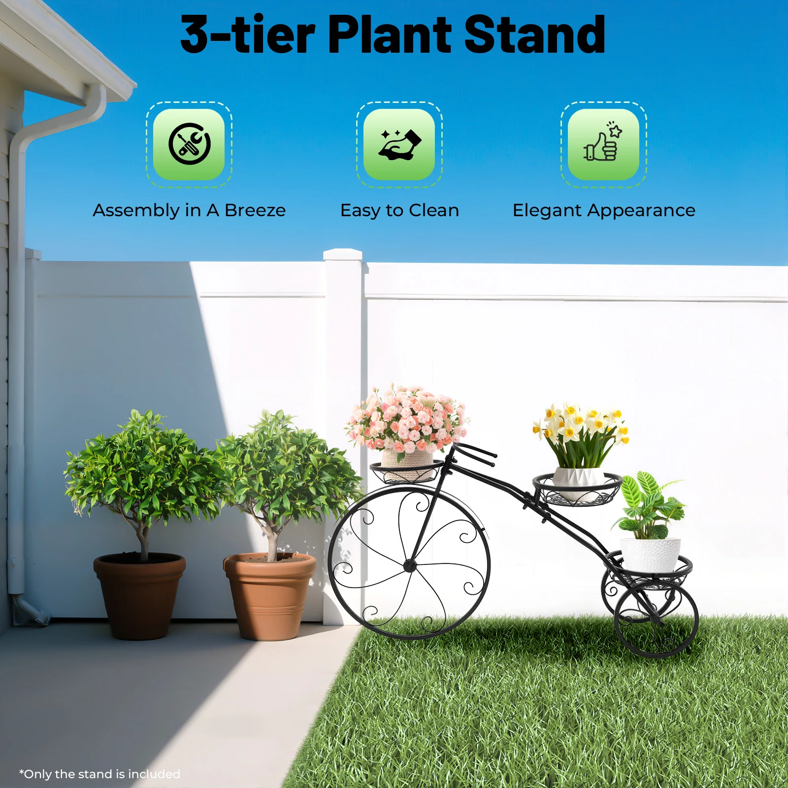 Support pour plantes Tricycle, Pot de fleur de vélo à 3 niveaux, fer à monter soi-même, 22.05lb, noir, pour maison, jardin, Patio, entrées, fenêtres ensoleillées