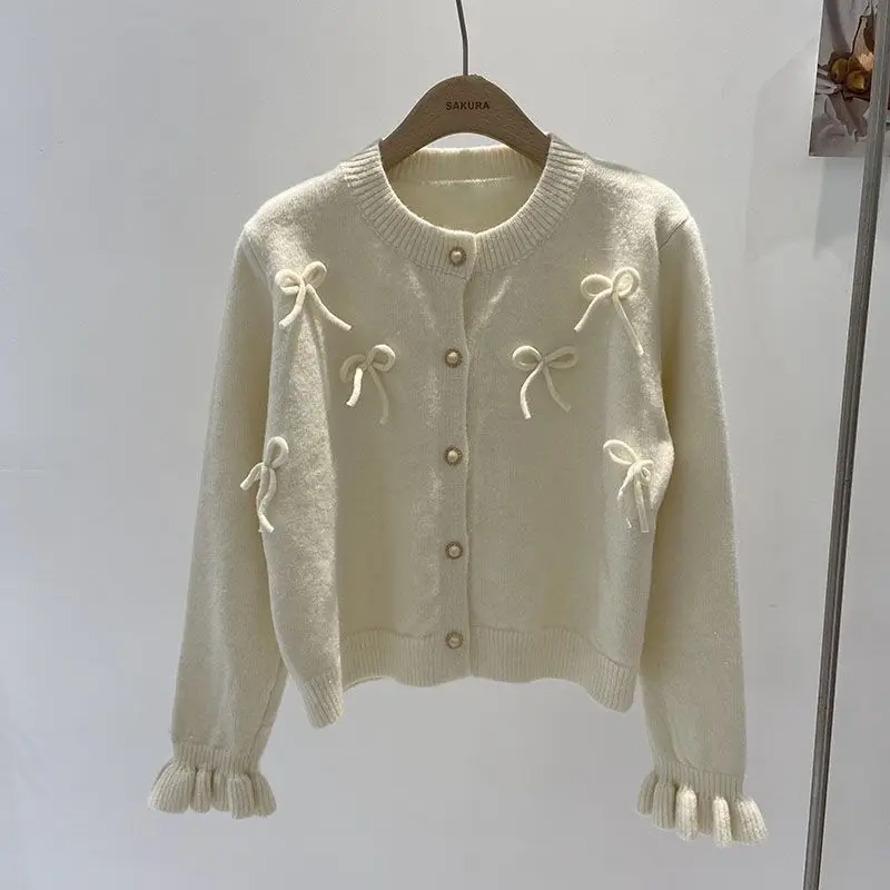 Spring Autumn Women's Sweet Bowknot Knitted Cardigan Sweater