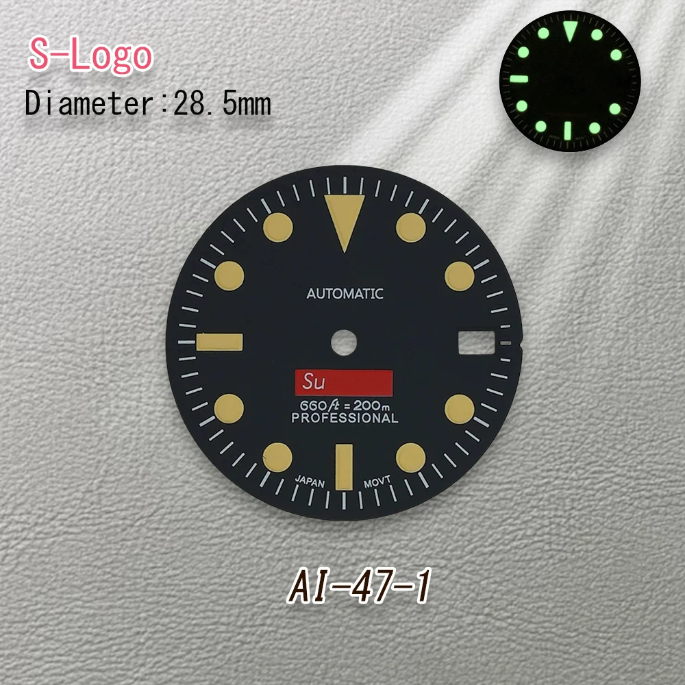 28.5mm de alta qualidade logotipo s retro mostrador verde luminoso adequado para movimento nh35 nh36 acessórios relógio reparação ferramenta modificação