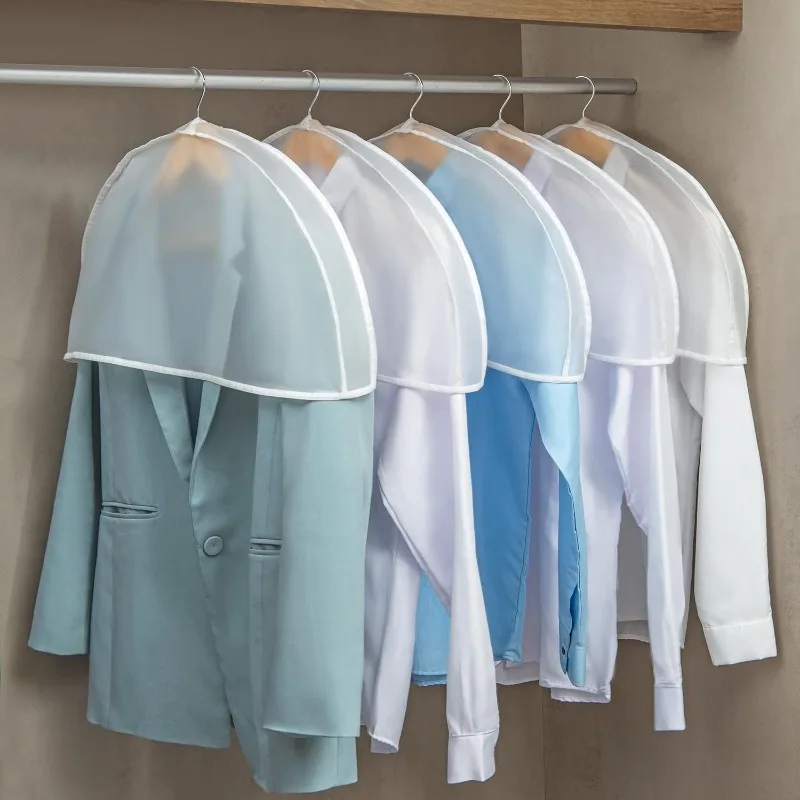 10-40PCS Semi Enclosed Clothes Dust Cover Waterproof Transparent Short Suit Coat Storage Bag Wardrobe Hanging Garment Protector - view 3