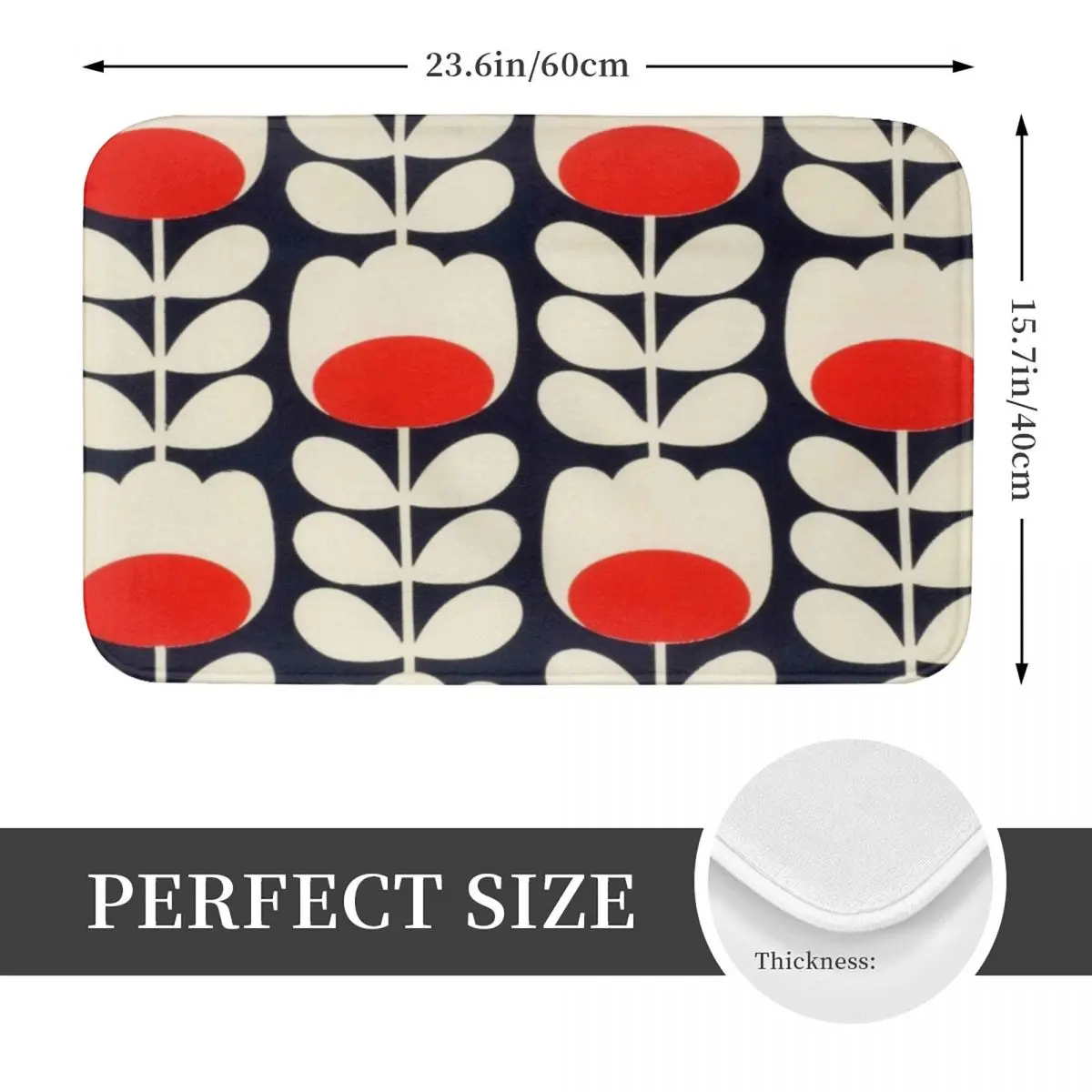 Orla Kiely, Multi Stem Flowers, Red,white Non-slip Doormat Floor Mat Washable Carpet Rug for Kitchen Entrance Home Footpad Mats