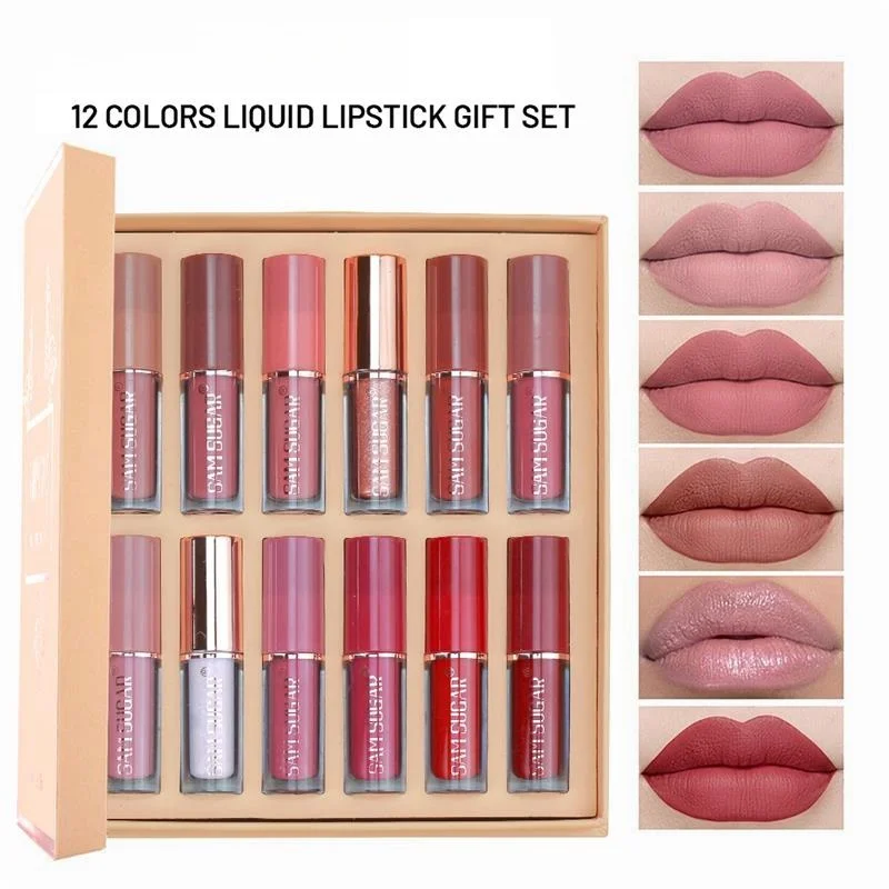 

12 Colours Book Lip Gloss Set Matte Velvet Non-stick Lip Glaze Lipsticks Not Easy To Fall Off Nourish Lips Waterproof Makeup