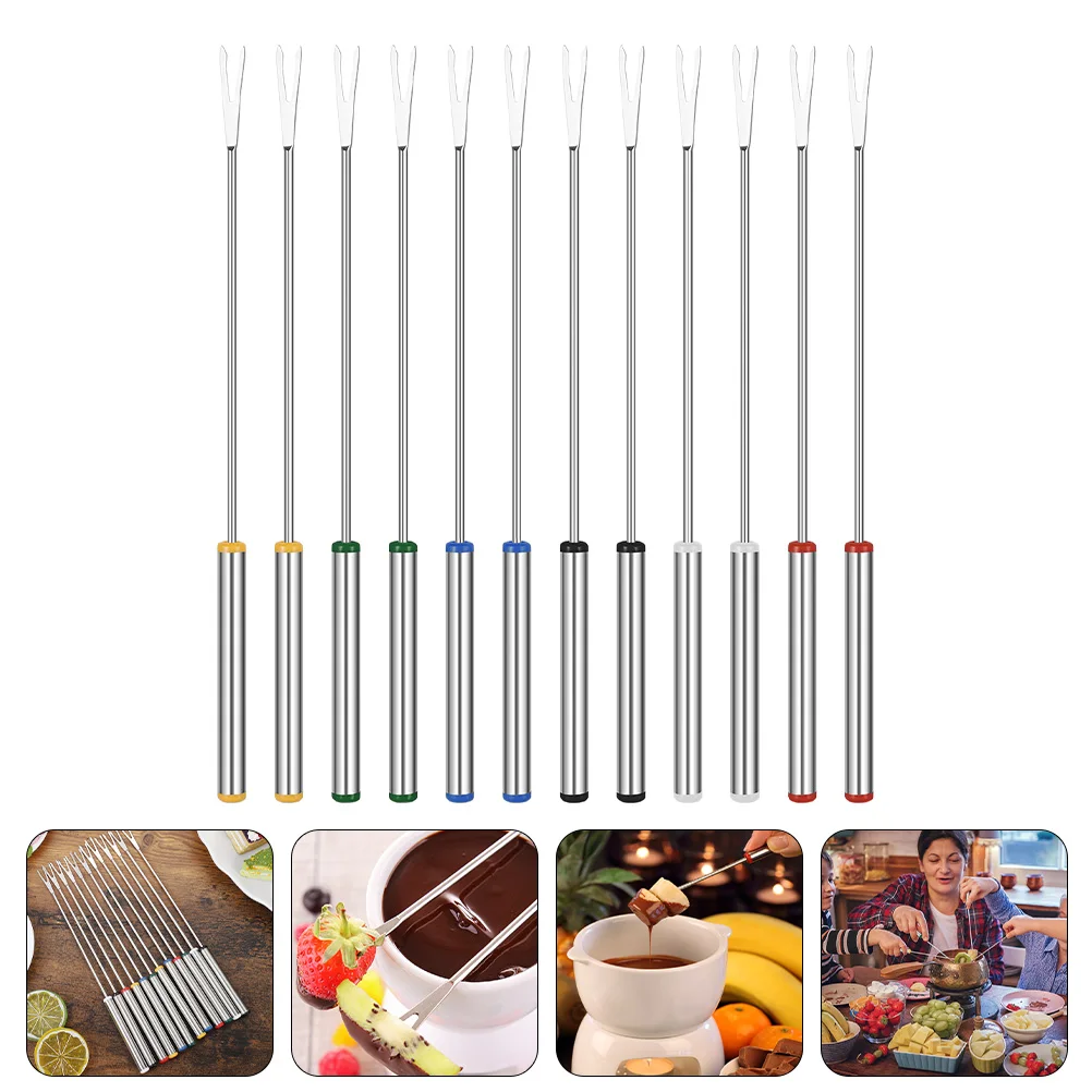 

12pcs Stainless Steel Fruit Forks Lightweight Portable Chocolate Dipping Tools Fondue Forks Kitchen Supplies Party Gifts