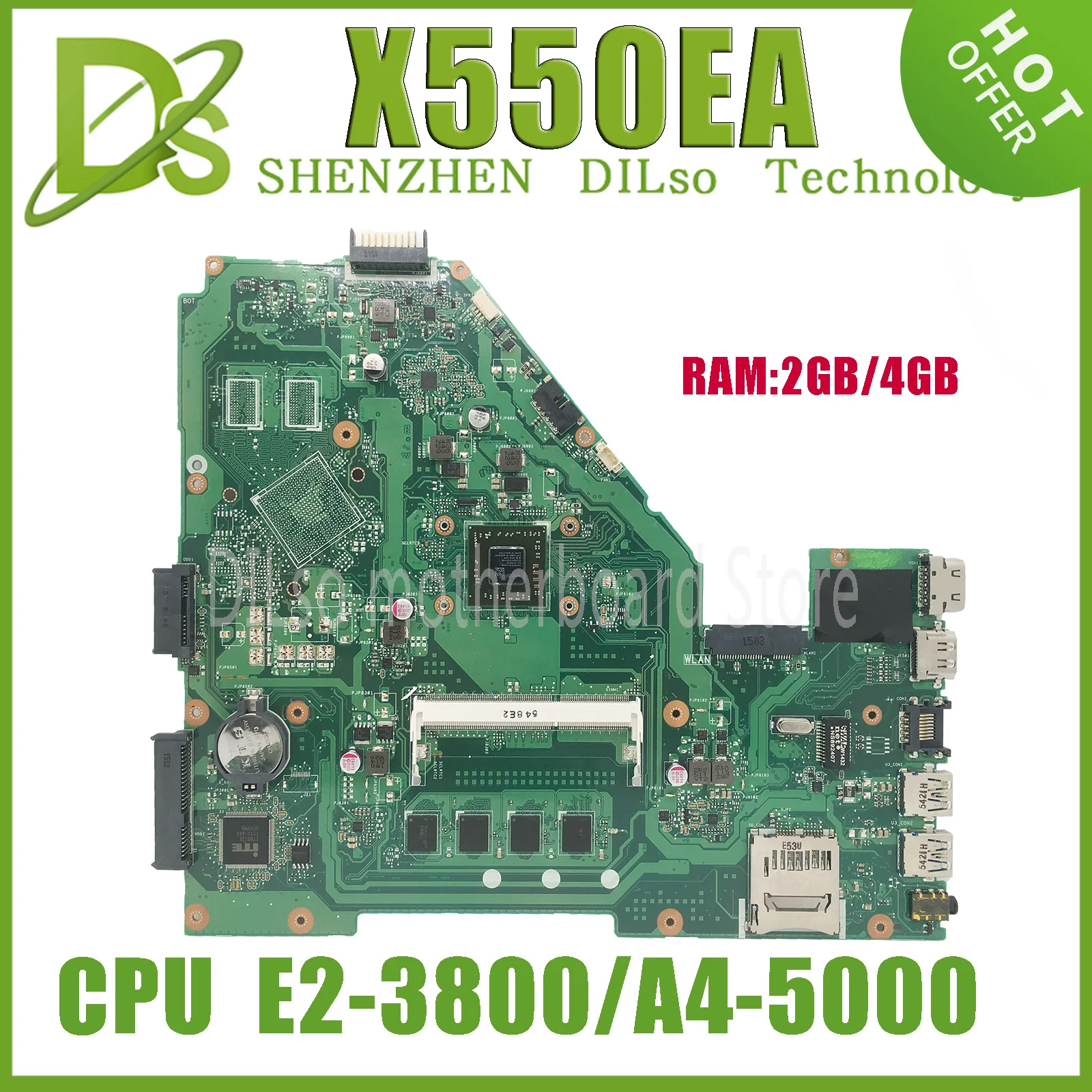 

KEFU X550EP Motherboard For Asus X550EA X550EP D552W X552WE X552E Laptop Mainboard A4-5000 E2-3800 CPU 2GB/4GB-RAM 100% Tested