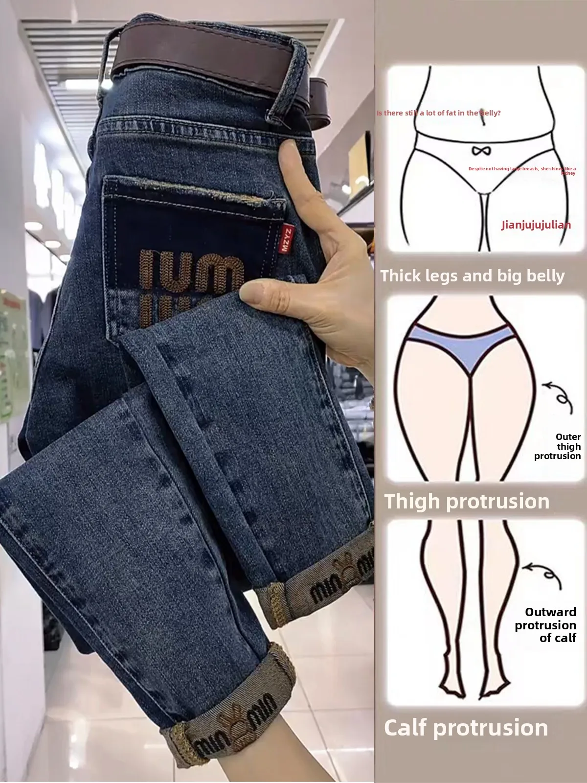 

Women's Slim Fit Skinny Jeans High Waist Cotton Stretch Denim Blue Wa Summer Faionable Nine Points Pants Elastic Trousers