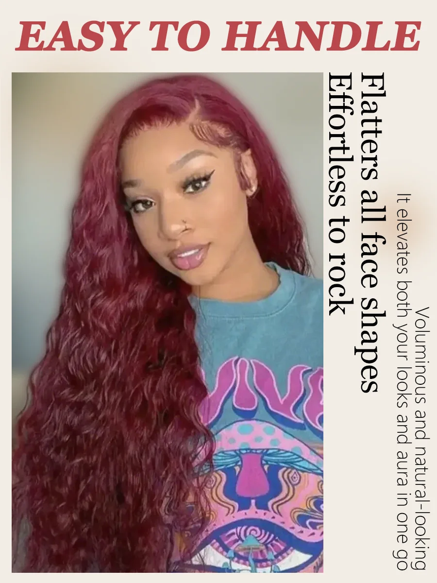 موجة عميقة 13x6 الدانتيل الباروكة الأمامية 36 بوصة 220% الكثافة 99J بورجوندي HD الدانتيل الشفاف الجبهة البرازيلي خصلات الشعر المستعار الإنسان للنساء