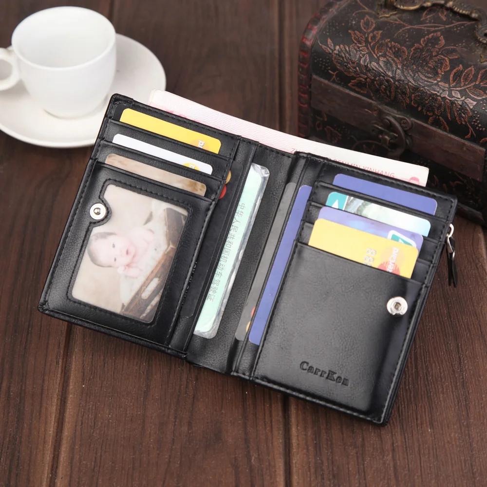 Men\'s Wallet Short RFID Anti Demagnetization Buckle Zipper Coin Bag US Dollar Clip Anti-Theft Brush Passport Bank Card Holder