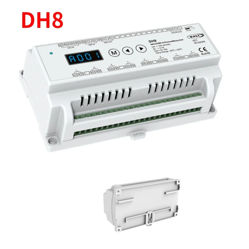 Nowy 100-240VDC DALI / DMX RDM 8-przekaźnik kanału kontroler 8CH * 16A wyświetlacz numeryczny/Din Rail DH8 (DT7) do lampy LED