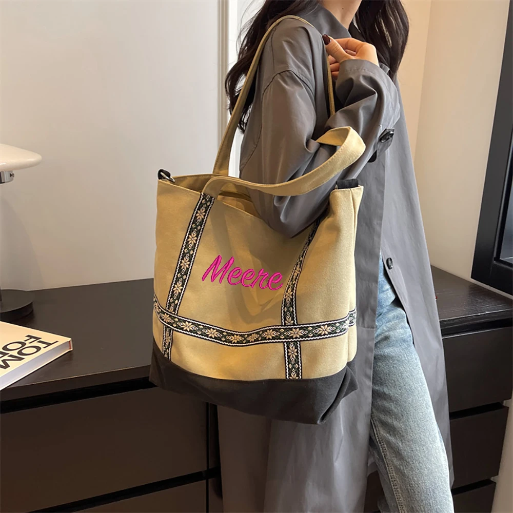 

Canvas Bag For Women, New Commuting Large Capacity Tote Bag, Embroidery Custom Mom Bag, Leisure Single Shoulder Bag For Class