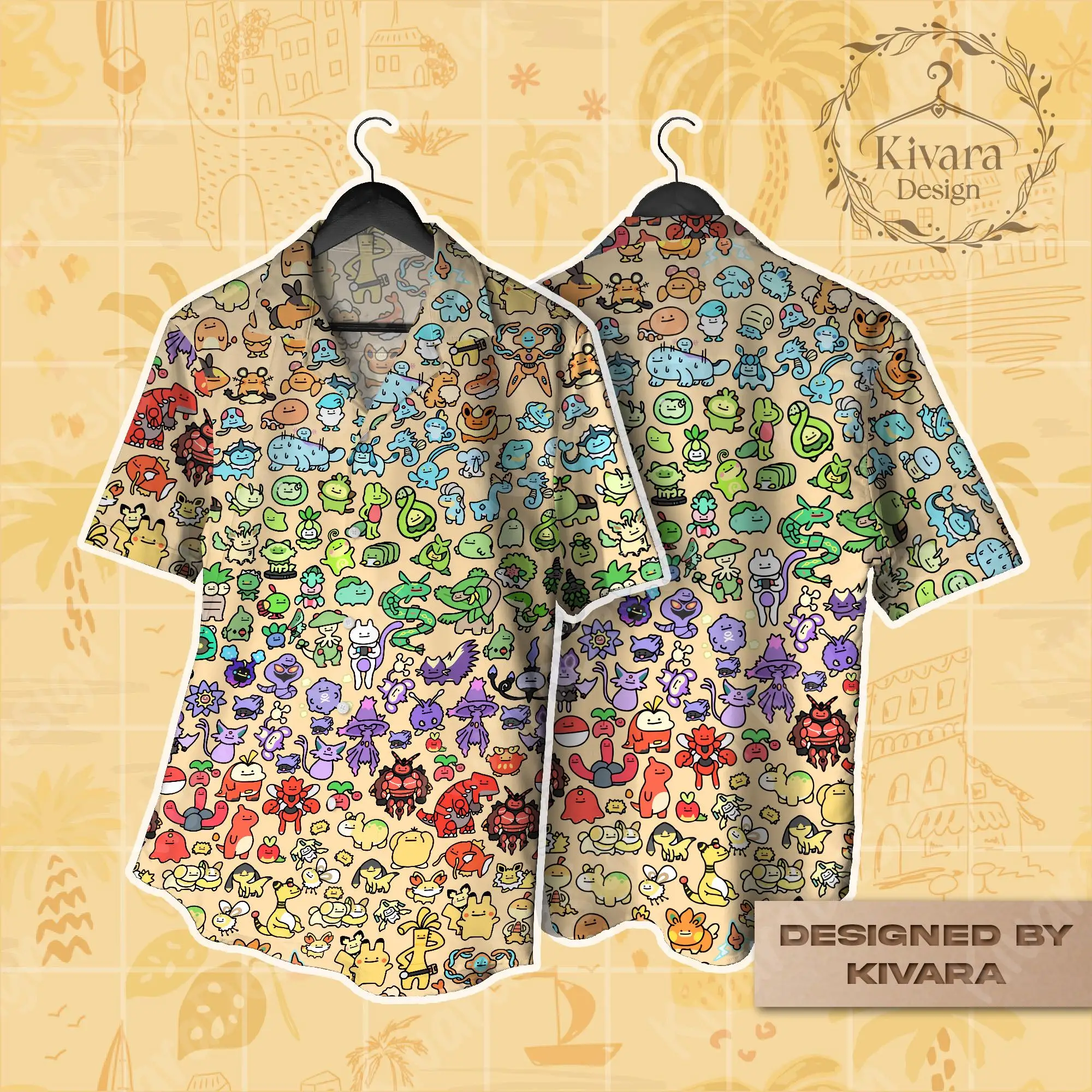 Manga Chibi Cute Hawaiian Shirt Pokémon Anime graphic T-shirt Summer Sports Men's T-Shirt Children's Clothing Tee Y2k Woman ﻿