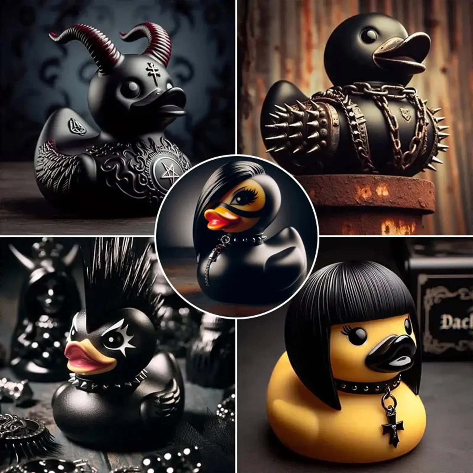 Goth Satanic Duck Gothic Cyberpunk Aviator Resin Punk Ducks Statue Novelty Rock Ducky Ornaments Rock and Roll Halloween Decor