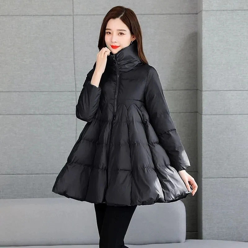 Winter Jacket Womens 2024 New Down Cotton Coat Fashion Thick Skirt Padded Jackets Female Long Oversize Loose A-line Poncho Parka