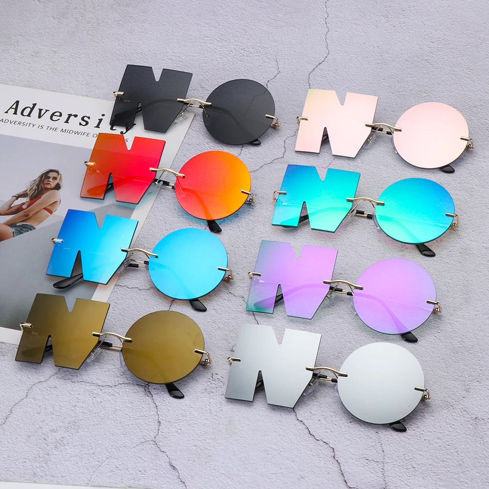 Party Metal UV400 Streetwear Ladies Shades Women Sun Glasses Letter NO Sunglasses Trend