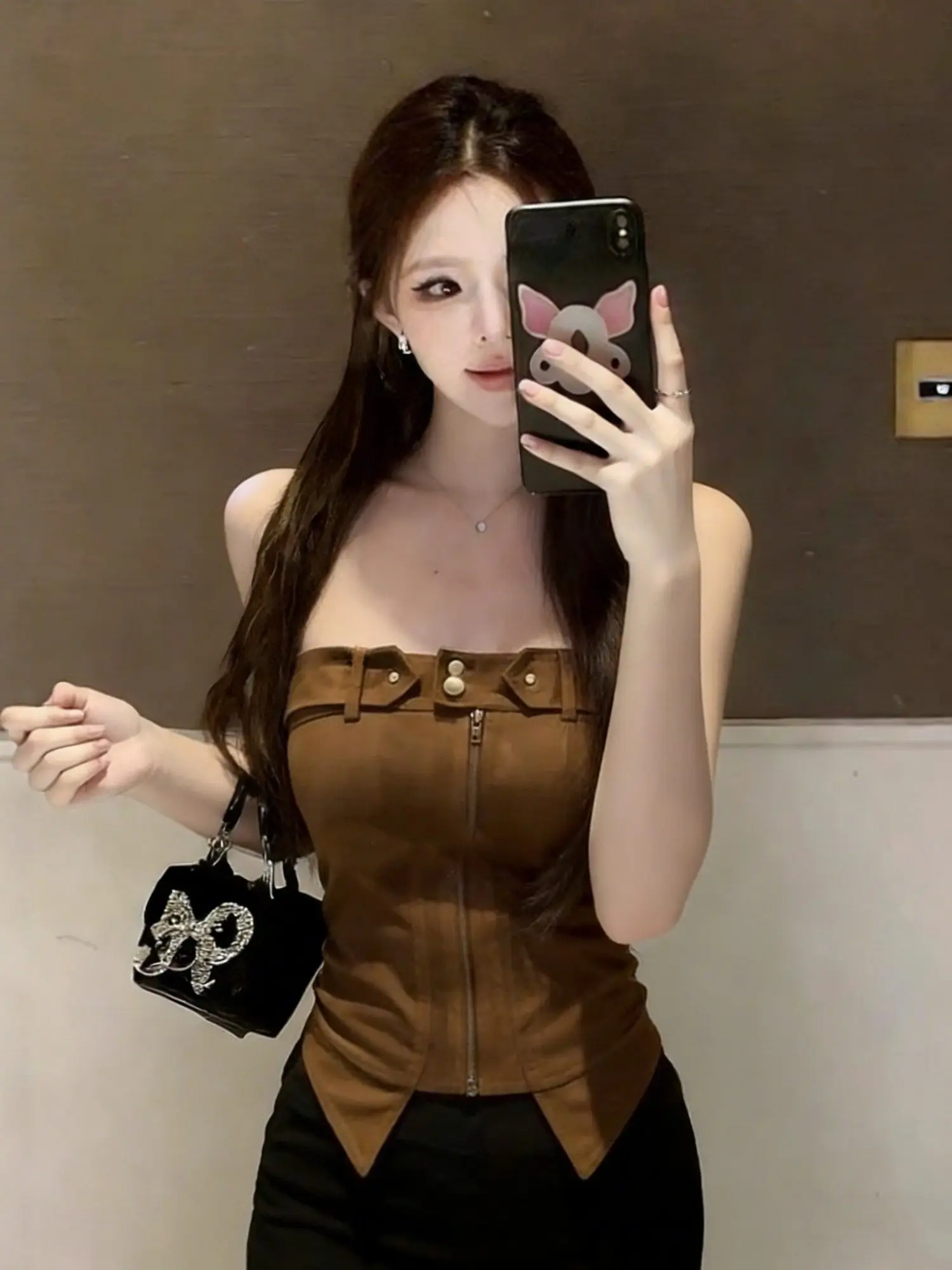 

American Style Sexy Girl Fashion Strapless Vest Women Spring Summer New Retro Elegant Sexy Waist Cinching Slimming Shoulder B...
