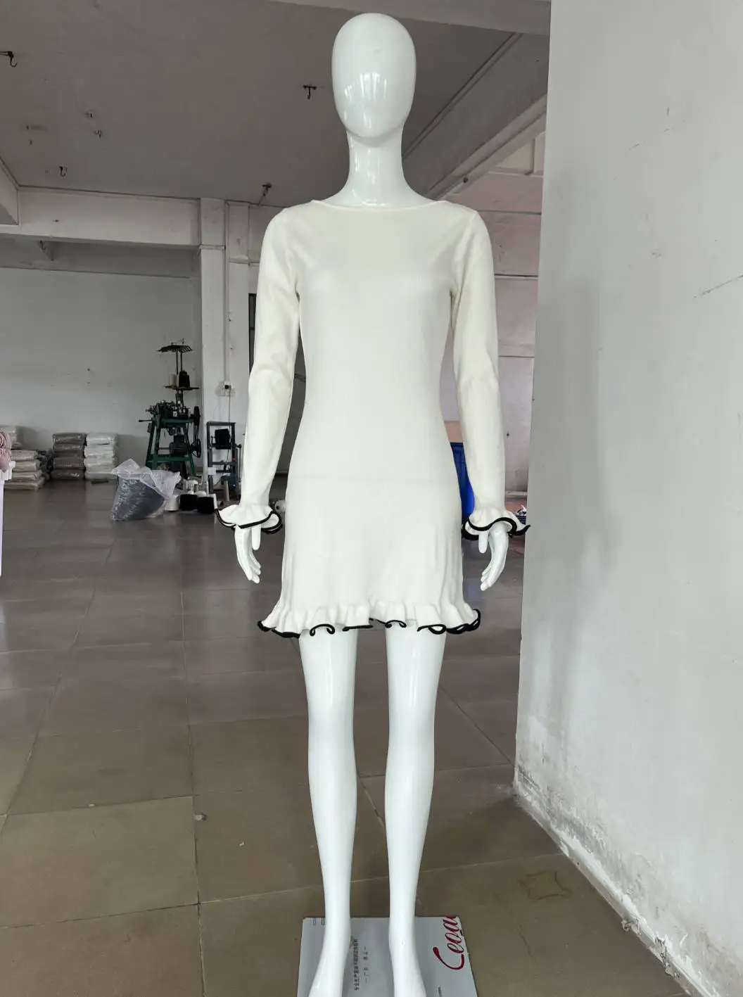 New Women's Fashion Knit Mini Dresses Autumn Ruffled High Waist Elegant Slim Party Dress Patchwork Knitwear Sweater Female Dress