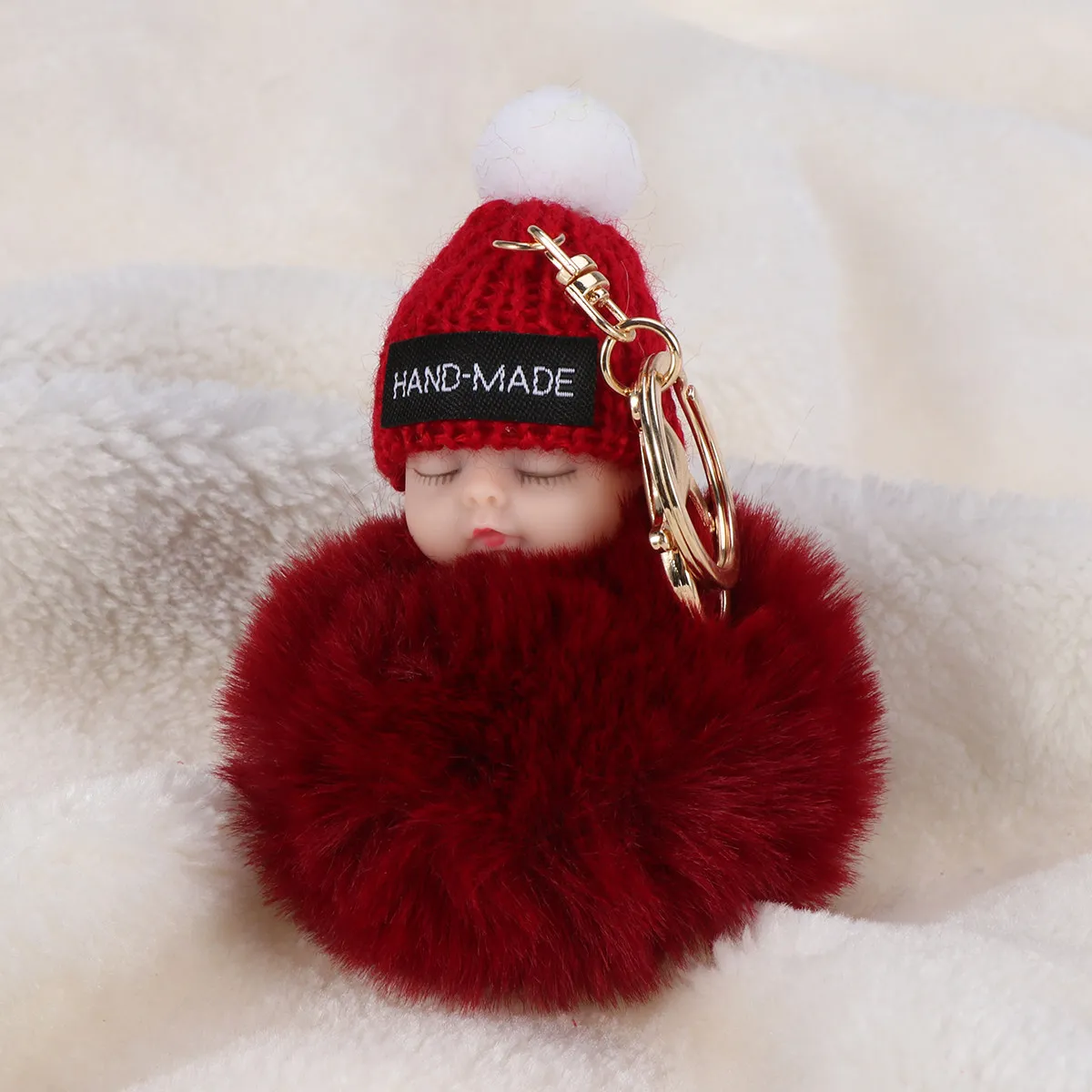 

Брелок для ключей «Спящий малыш» с мягким помпоном, винно-красный, милый подвес для ключей от машины, подарочный аксессуар