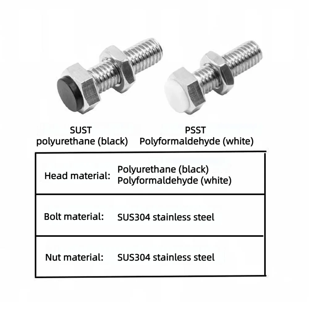 M3-M12 Stop Bolt TDB71 Accessories SUST PSST Machine Tool Hardware M8 M5 M6 Stainless Steel 304 POM Buffer Cap Hex Screw Nut Set