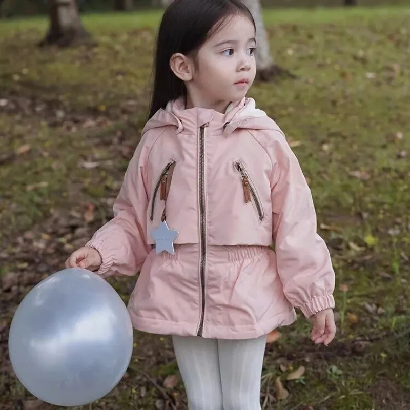 

Baby Girl Coat Autumn and Winter New Style Children's Plush Thick Outdoor Waterproof Windbreaker
