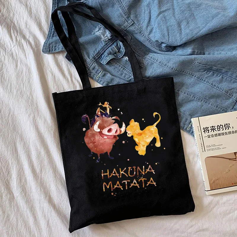 90s y2k disney o rei leão sacola de lona bolsa de ombro eco hakuna matata saco de compras feminino tote shopper saco feminino