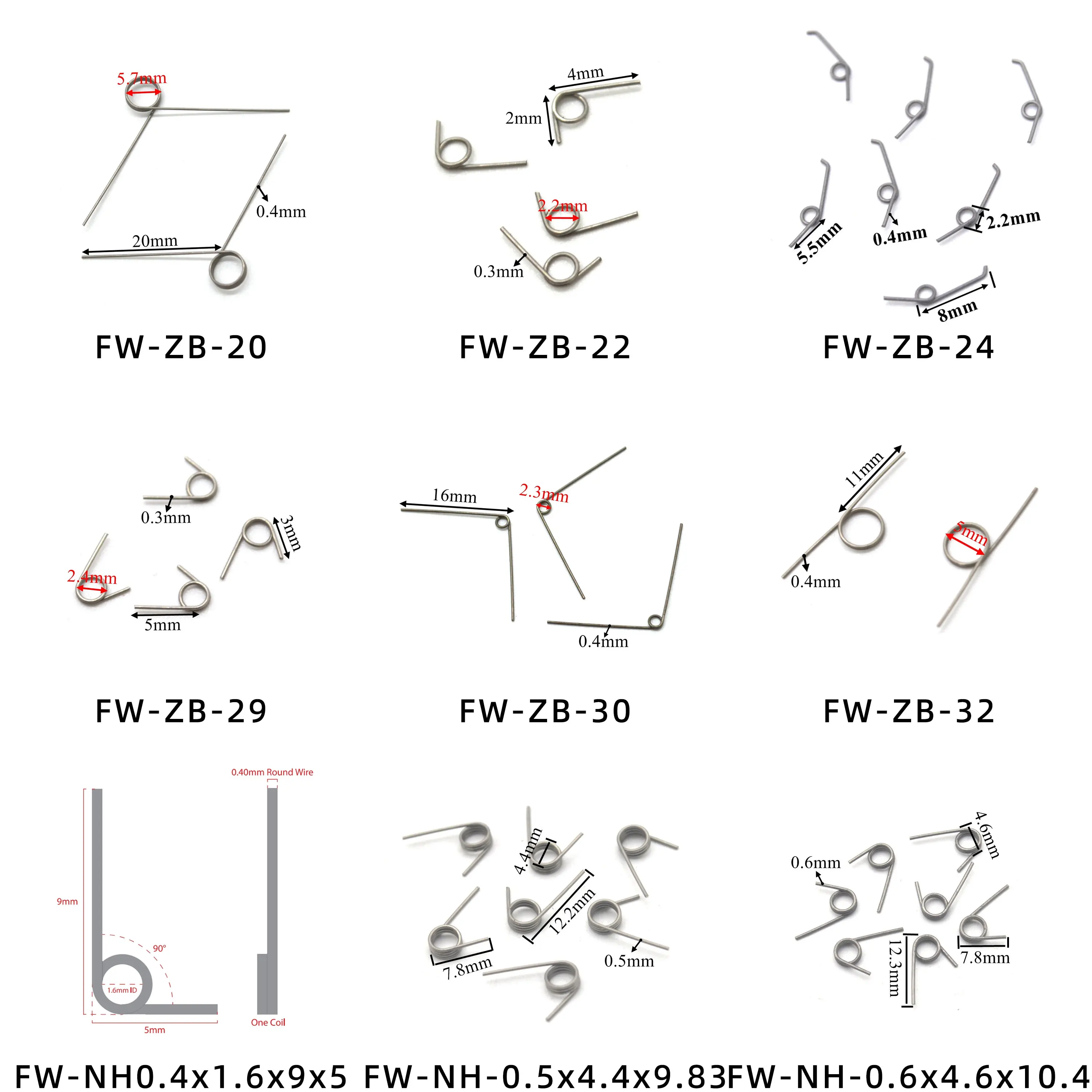 20Pcs Finewe Custom Stainless Steel Mini Torsion Spring Accessories For Jewelry