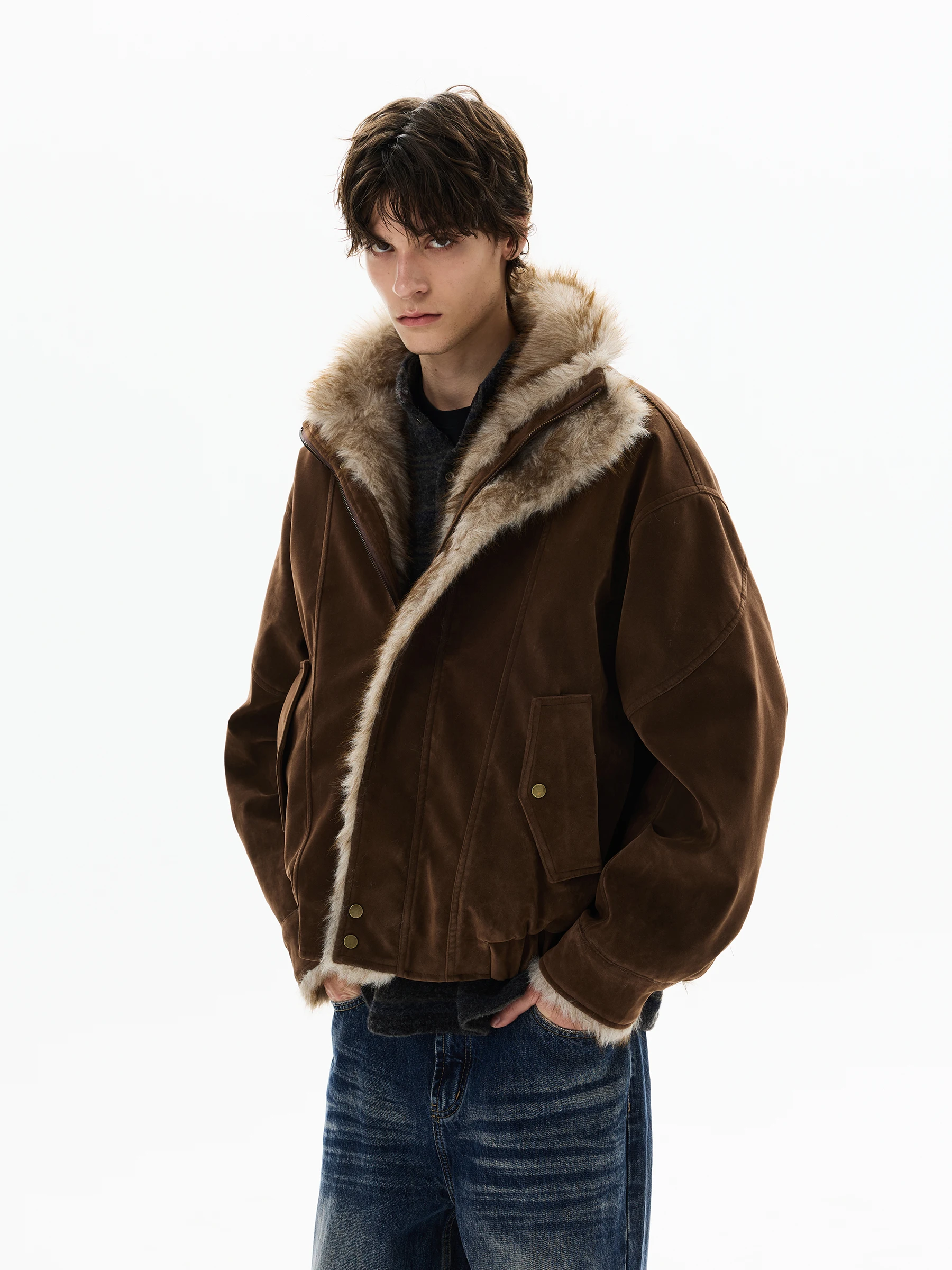 

WLNEXT Winter Thiened Suede Jaet Men's Women's Youth Faion Warm Long Sve Zipper Closure Color Coat for Couples