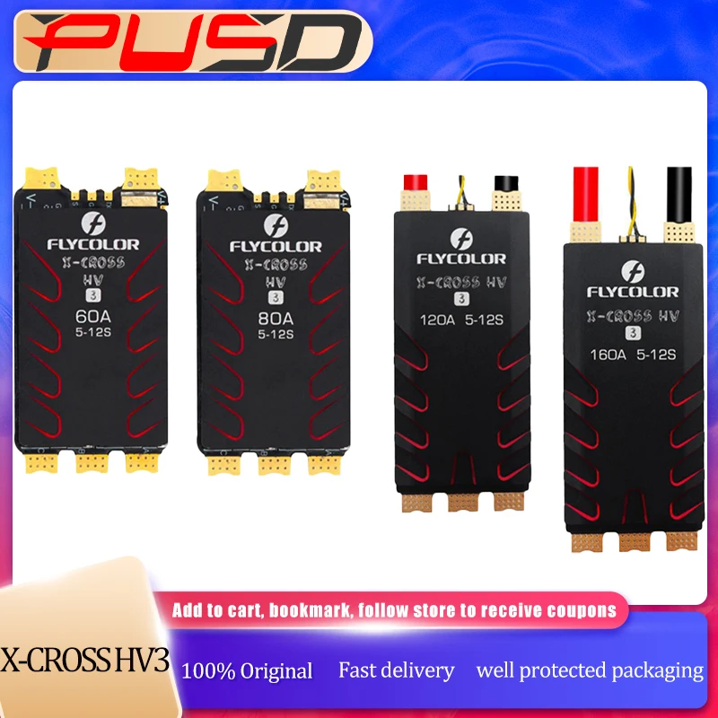 FLYCOLOR X-CROSS HV3 60A/80A/120A/160A ESC 5-12S BLHeli-32 Dshot Proshot 64MHz 32-Bit Geschwindigkeitsregler für RC FPV Racing Drohne